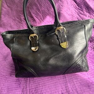 Gucci Black Leather Shoulder Bag with Gold Buckles.  In great shape.